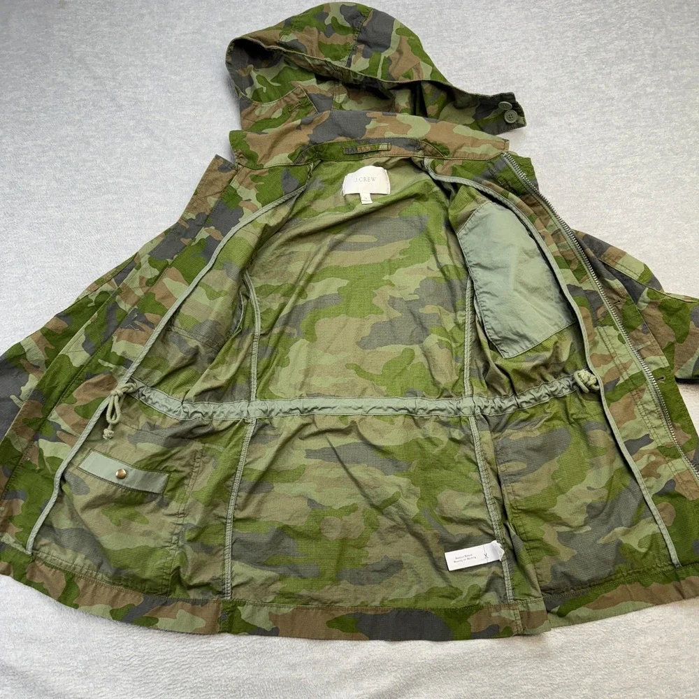 J Crew Jacket Women XS Green Camo Military Parka Utility Adjustable Ripstop Hood